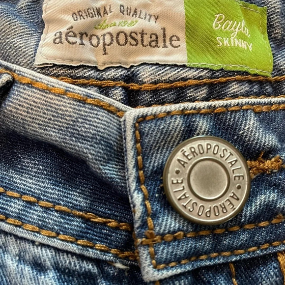 Aeropostale BAYLA denim skinny blue jeans sz 0 regular 100% cotton Distressed - Picture 2 of 9